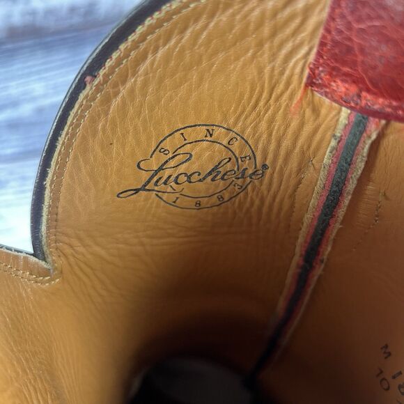 Lucchese Smooth Ostrich Red Brown Leather Square Toe Cowboy Boots M1805 Mens 8.5 - Picture 11 of 12